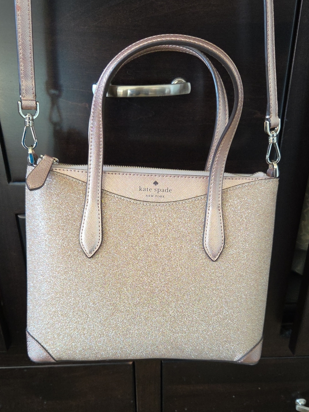 Kate Spade New York Shimmy Satchel In Rose Gold Glitter